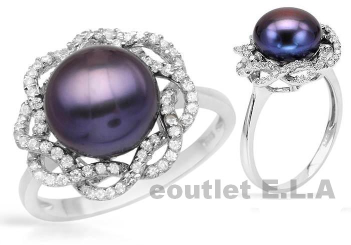 10mm BLACK PEARL 1.45CT CZ SILVER RING-sz7.5